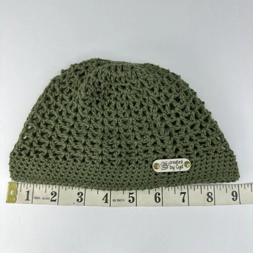 Created by Cyd Juliet Olive Green Crochet Cap Beanie Open Weave Handmade‎ NEW